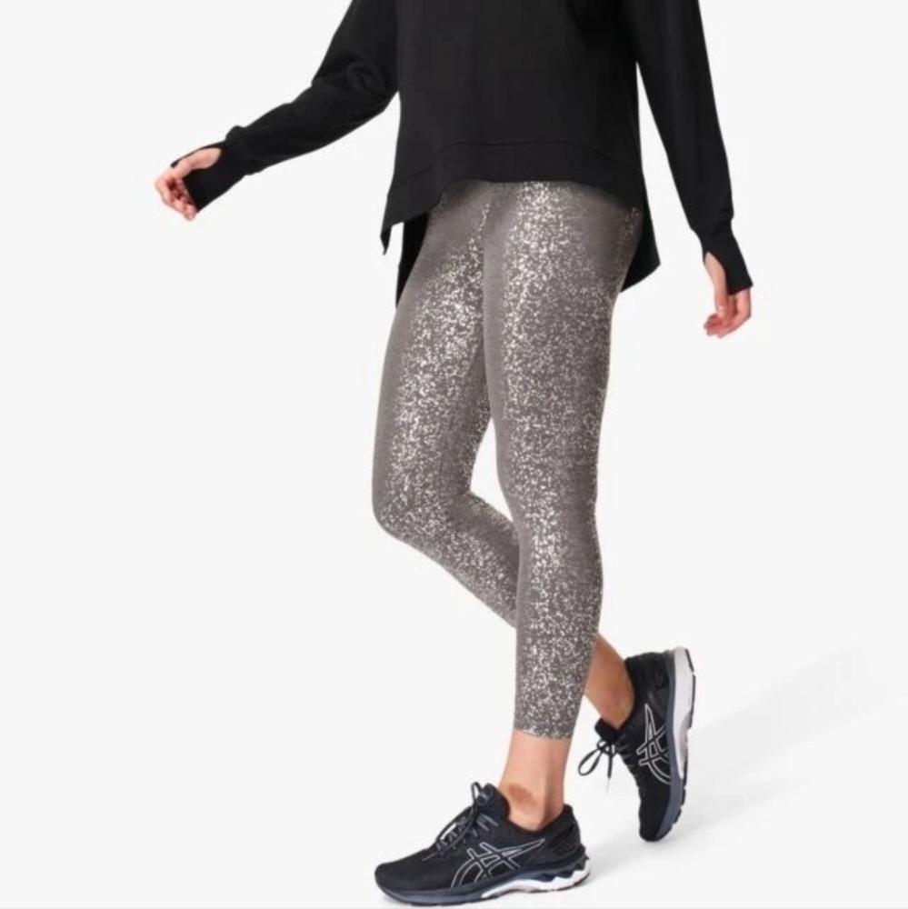 Sweaty Betty Small Disco Metallic 7/8 Leggings Grey Terrazzo Foil Print SB610278